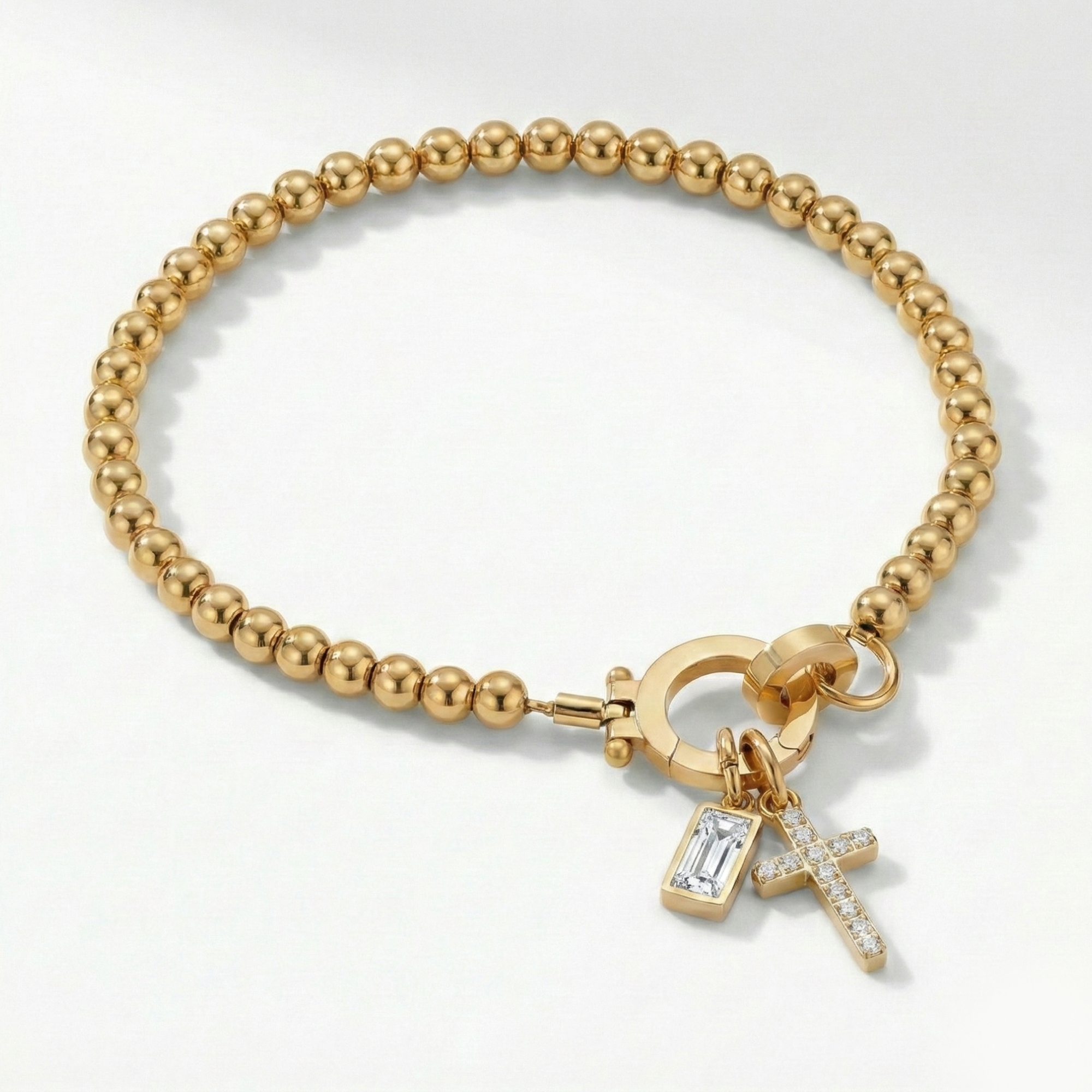 Pulsera AX con cuentas, cruz y piedra natal