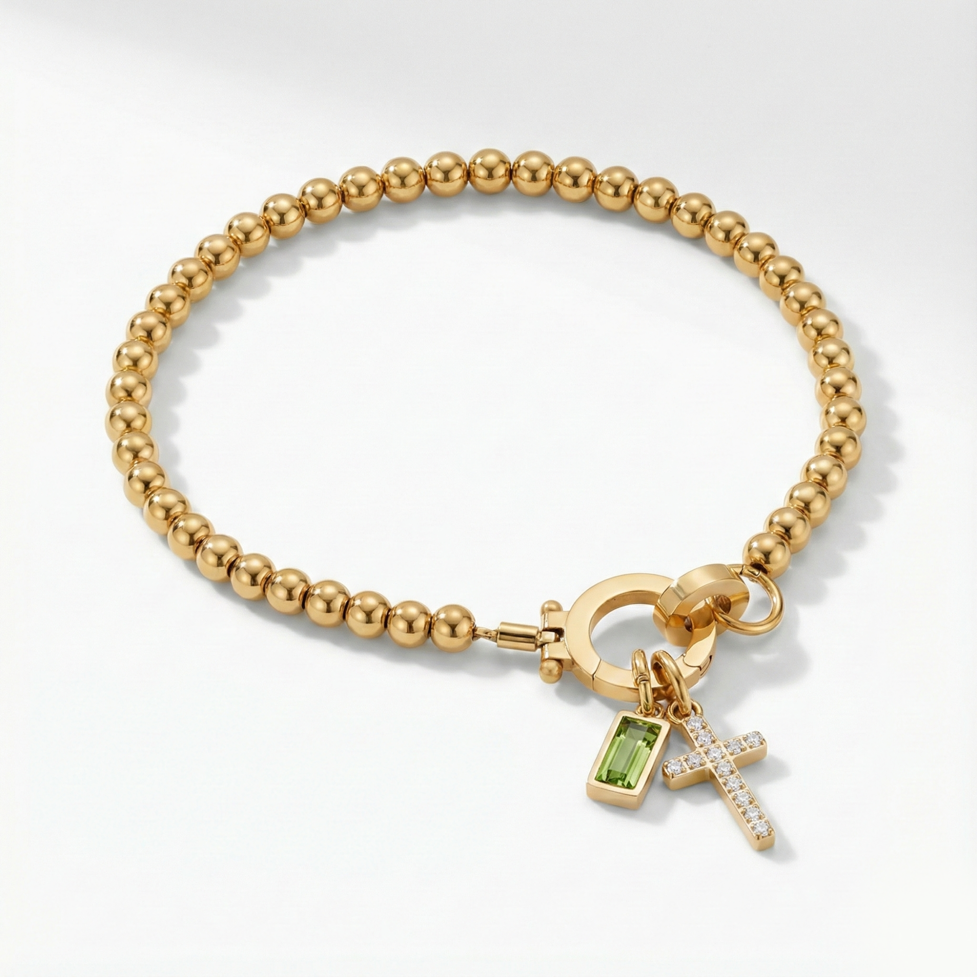 Pulsera AX con cuentas, cruz y piedra natal