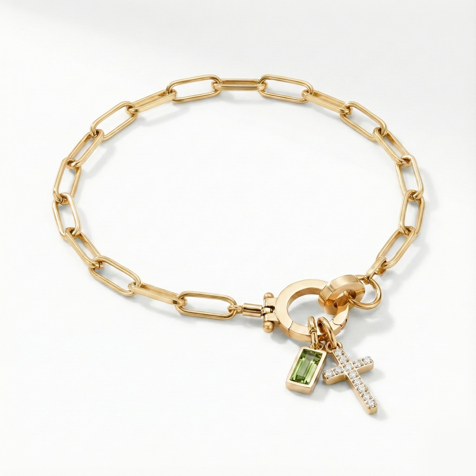 Pulsera AX con eslabón, cruz y piedra natal