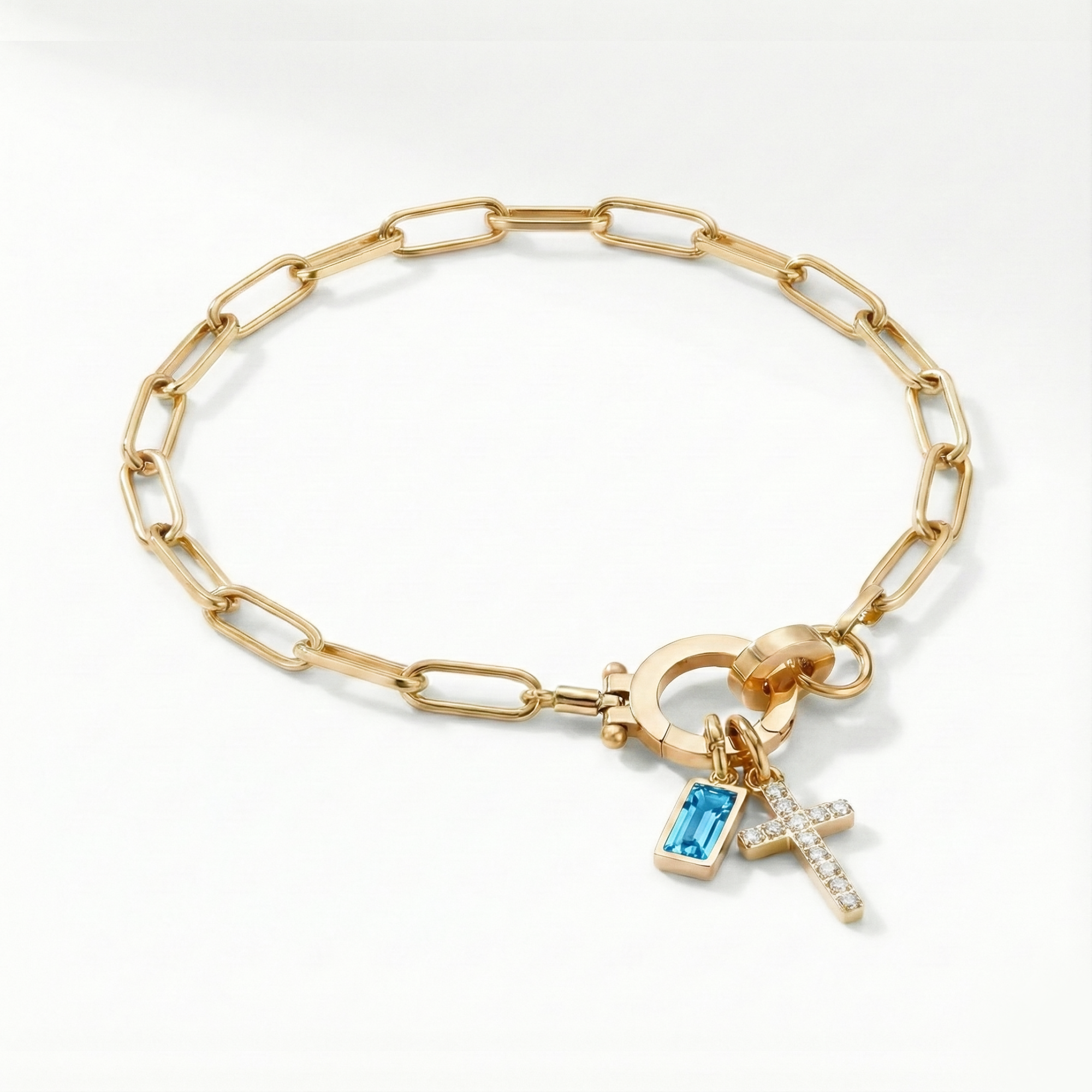 Pulsera AX con eslabón, cruz y piedra natal