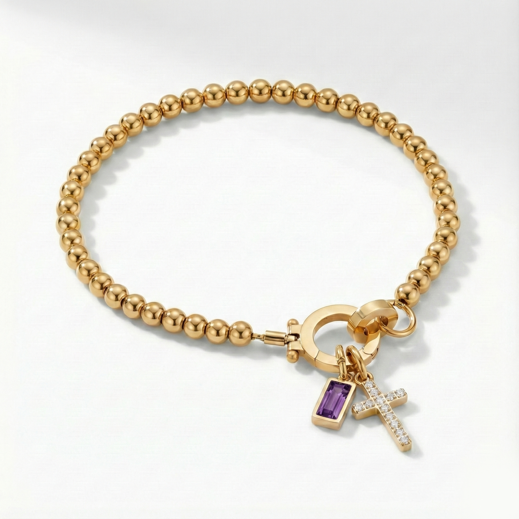 Pulsera AX con cuentas, cruz y piedra natal