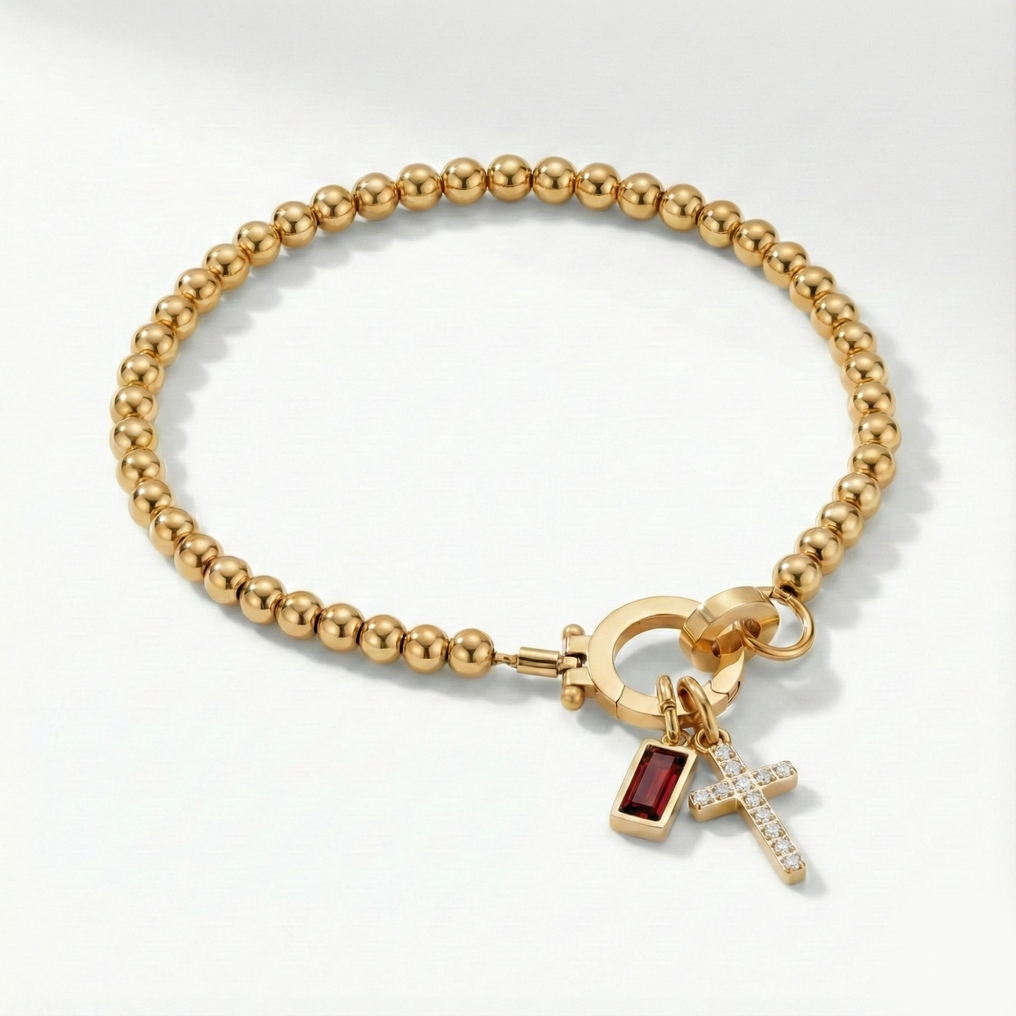 Pulsera AX con cuentas, cruz y piedra natal