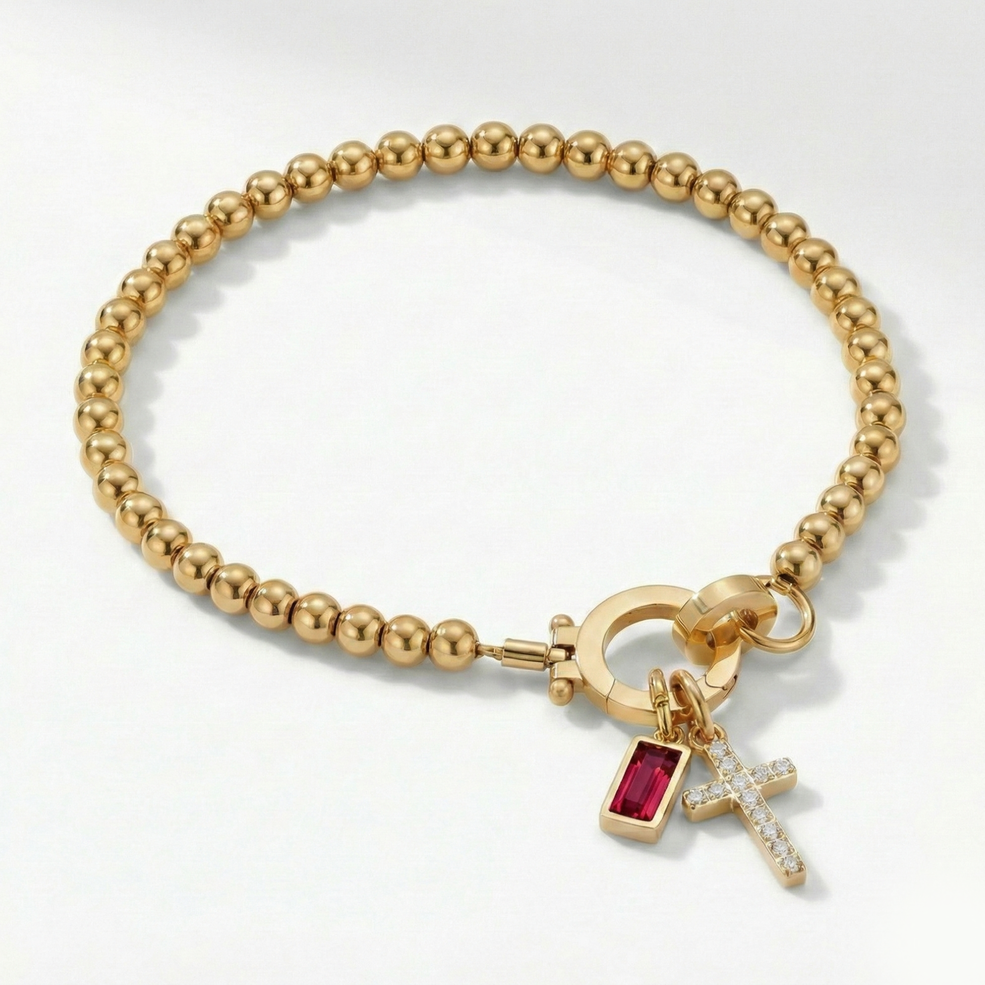 Pulsera AX con cuentas, cruz y piedra natal