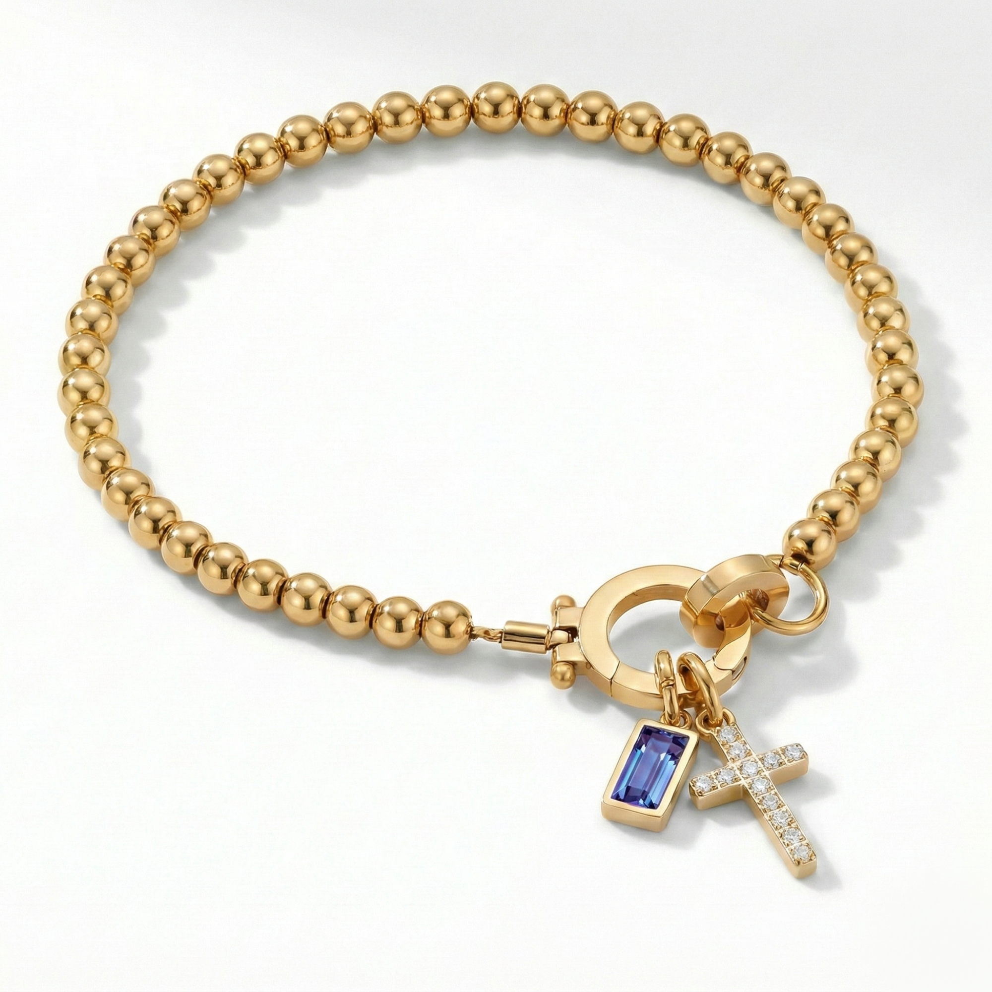 Pulsera AX con cuentas, cruz y piedra natal