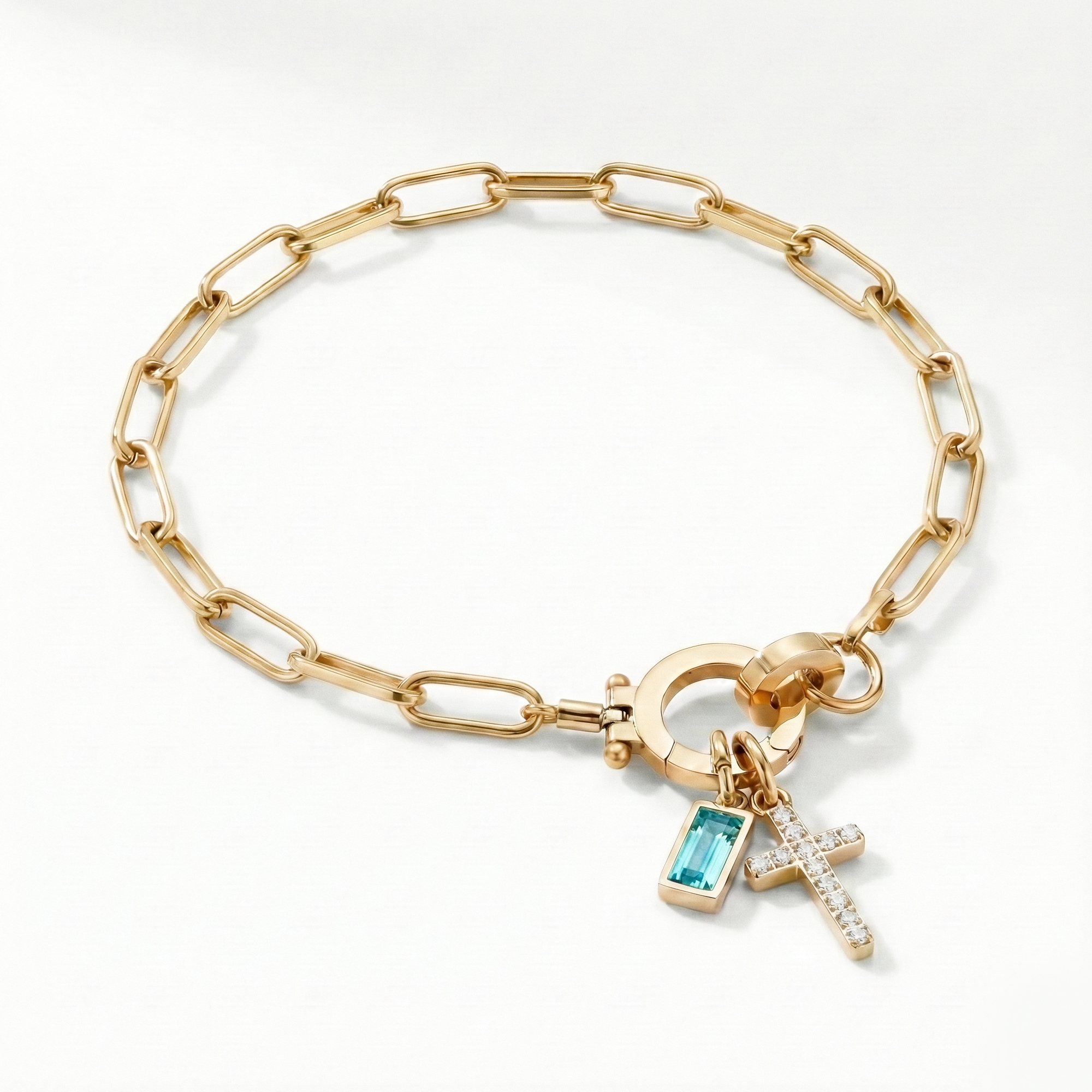 Pulsera AX con eslabón, cruz y piedra natal