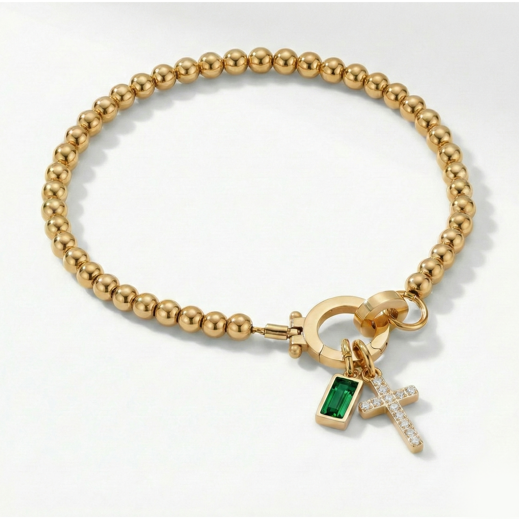 Pulsera AX con cuentas, cruz y piedra natal