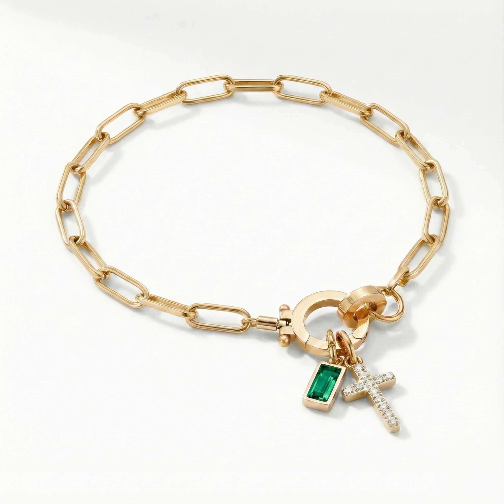 Pulsera AX con eslabón, cruz y piedra natal