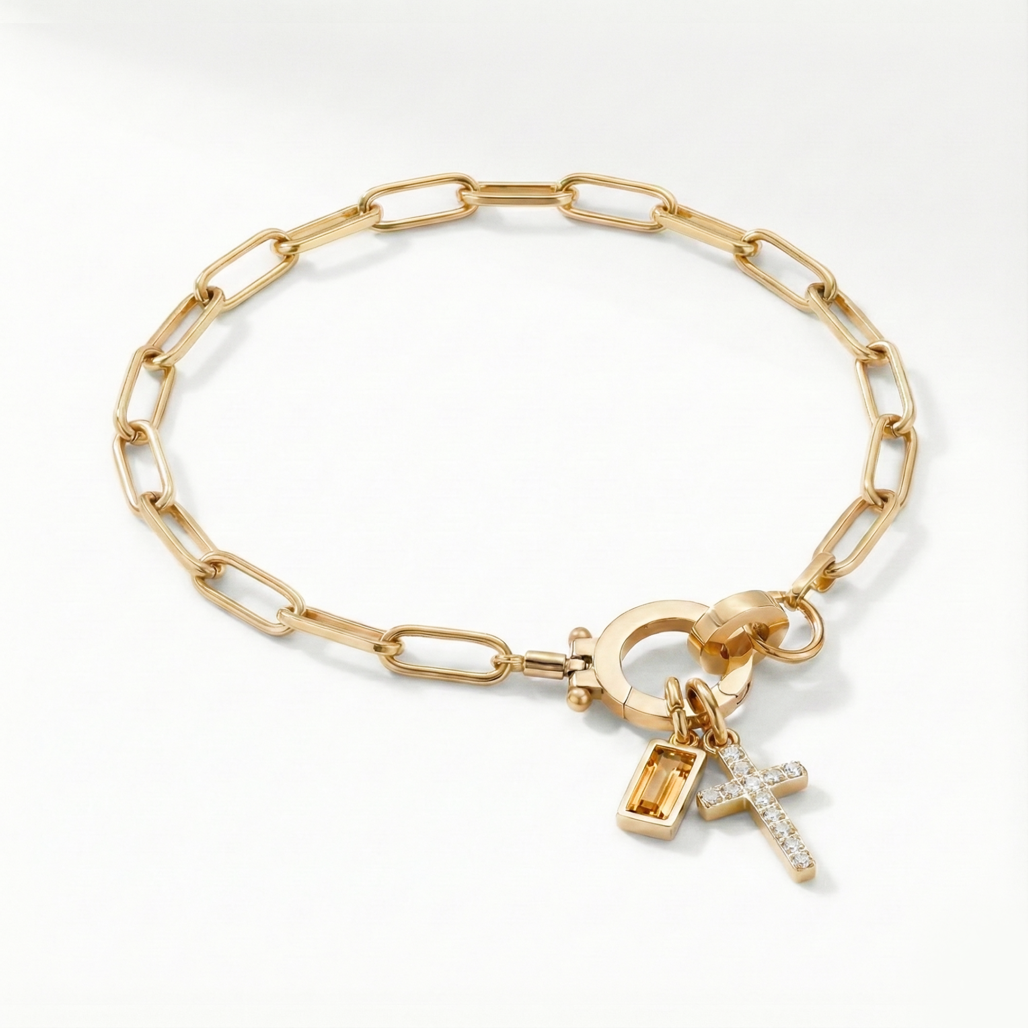 Pulsera AX con eslabón, cruz y piedra natal