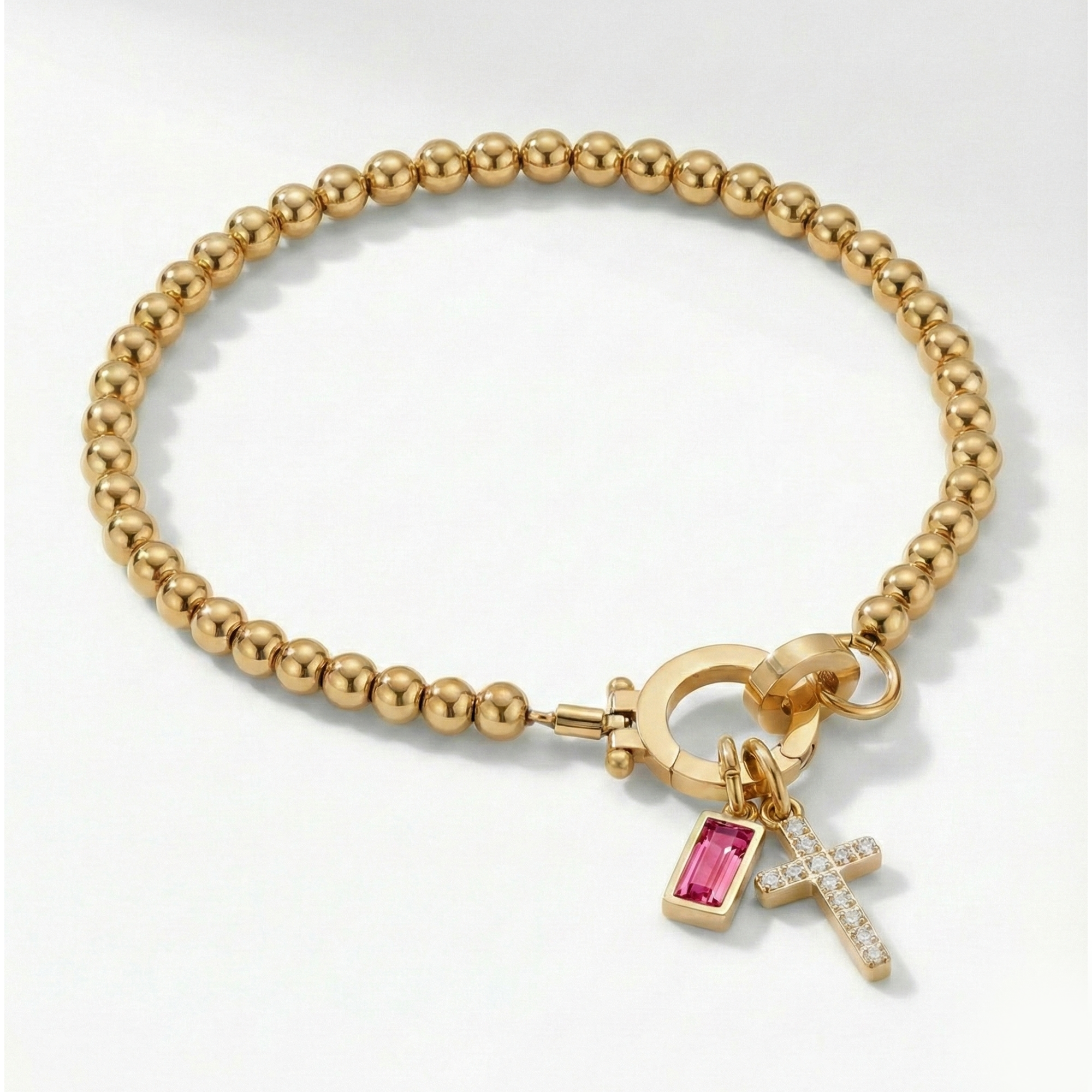 Pulsera AX con cuentas, cruz y piedra natal