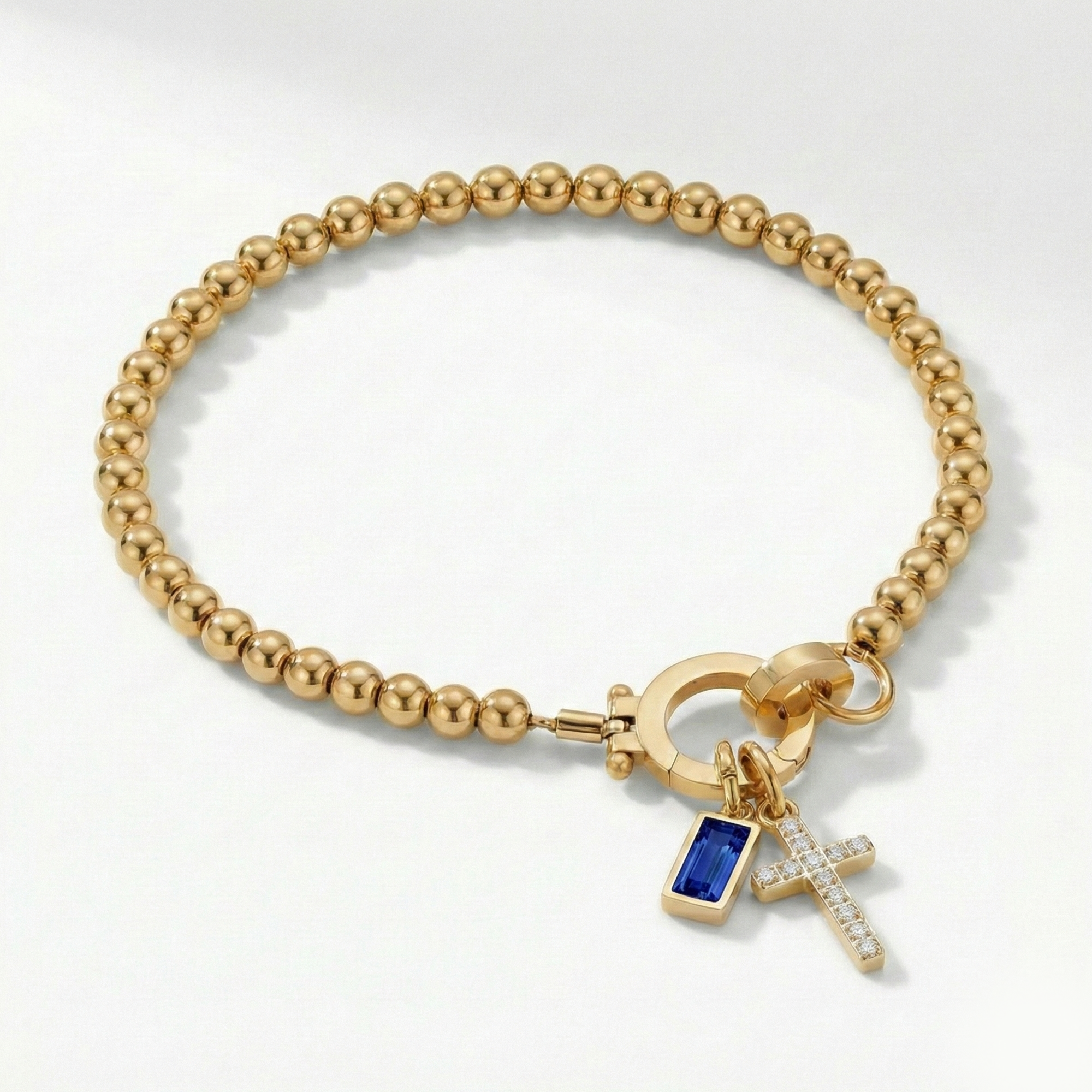 Pulsera AX con cuentas, cruz y piedra natal