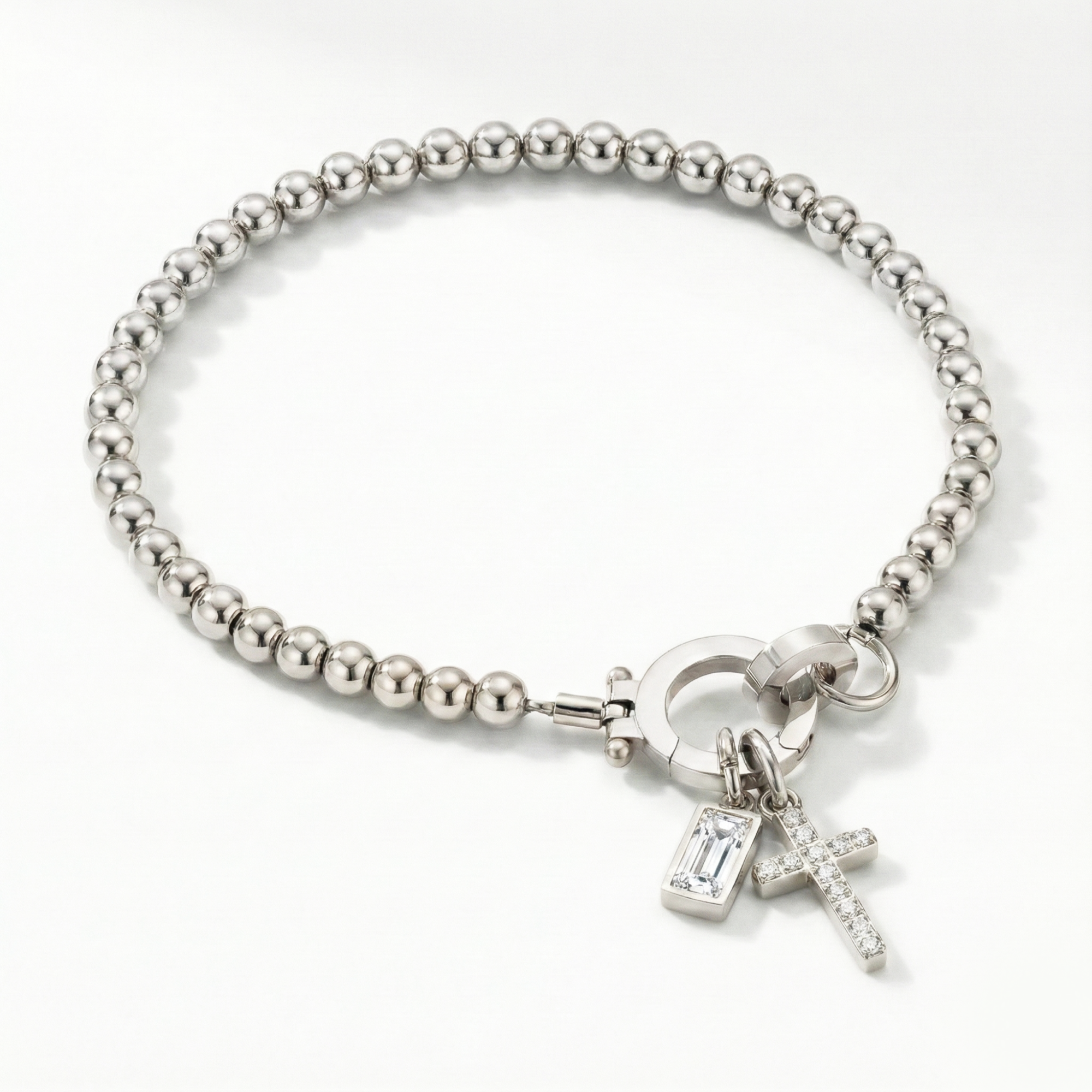 Pulsera AX con cuentas, cruz y piedra natal