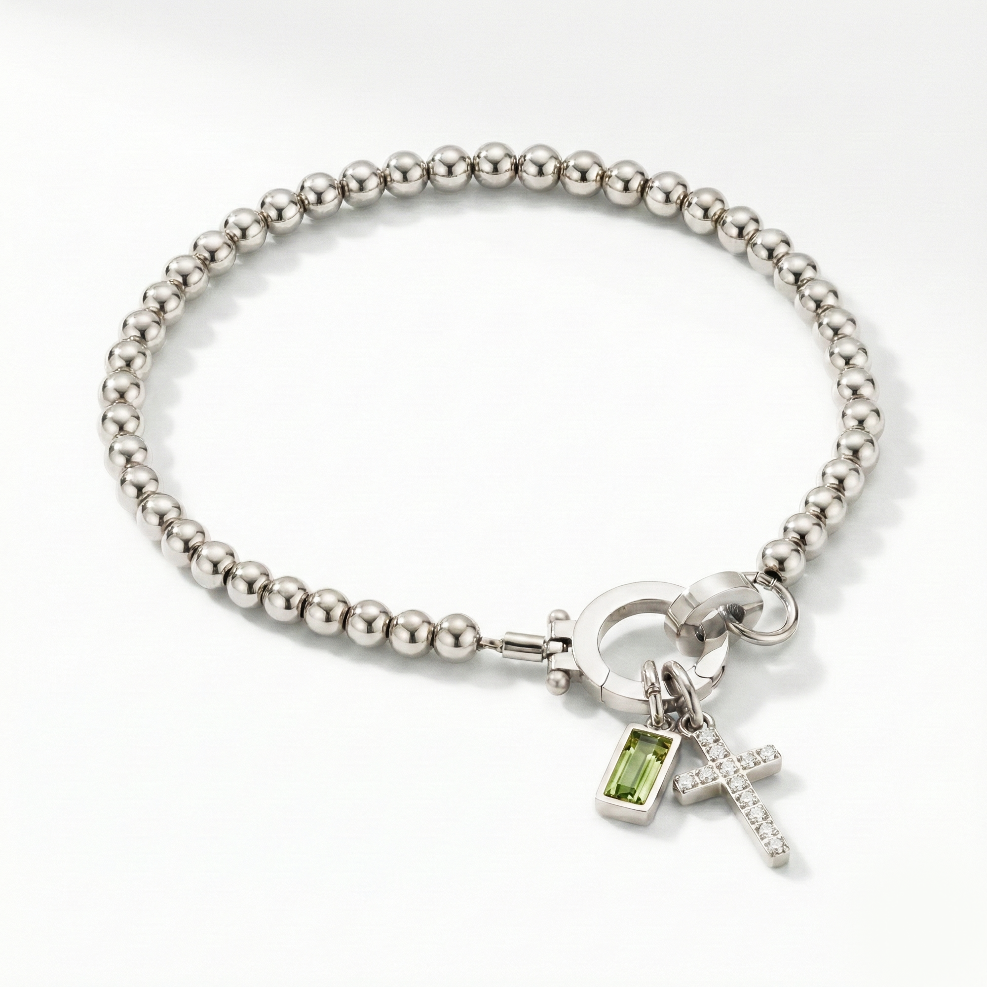 Pulsera AX con cuentas, cruz y piedra natal