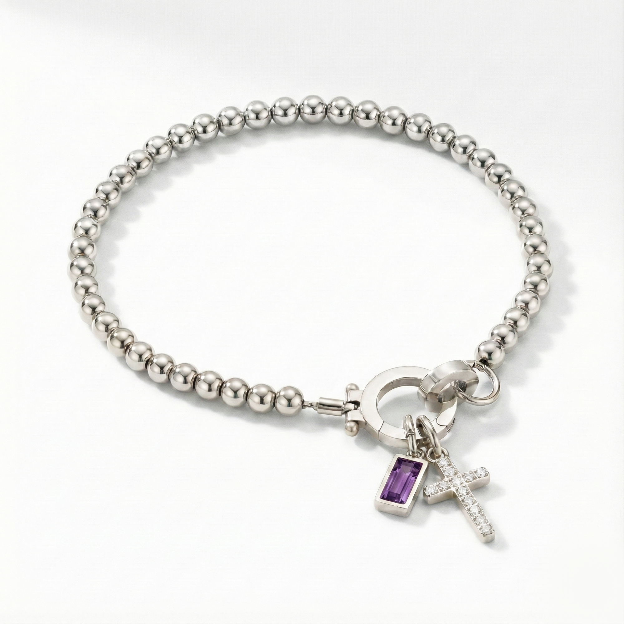 Pulsera AX con cuentas, cruz y piedra natal