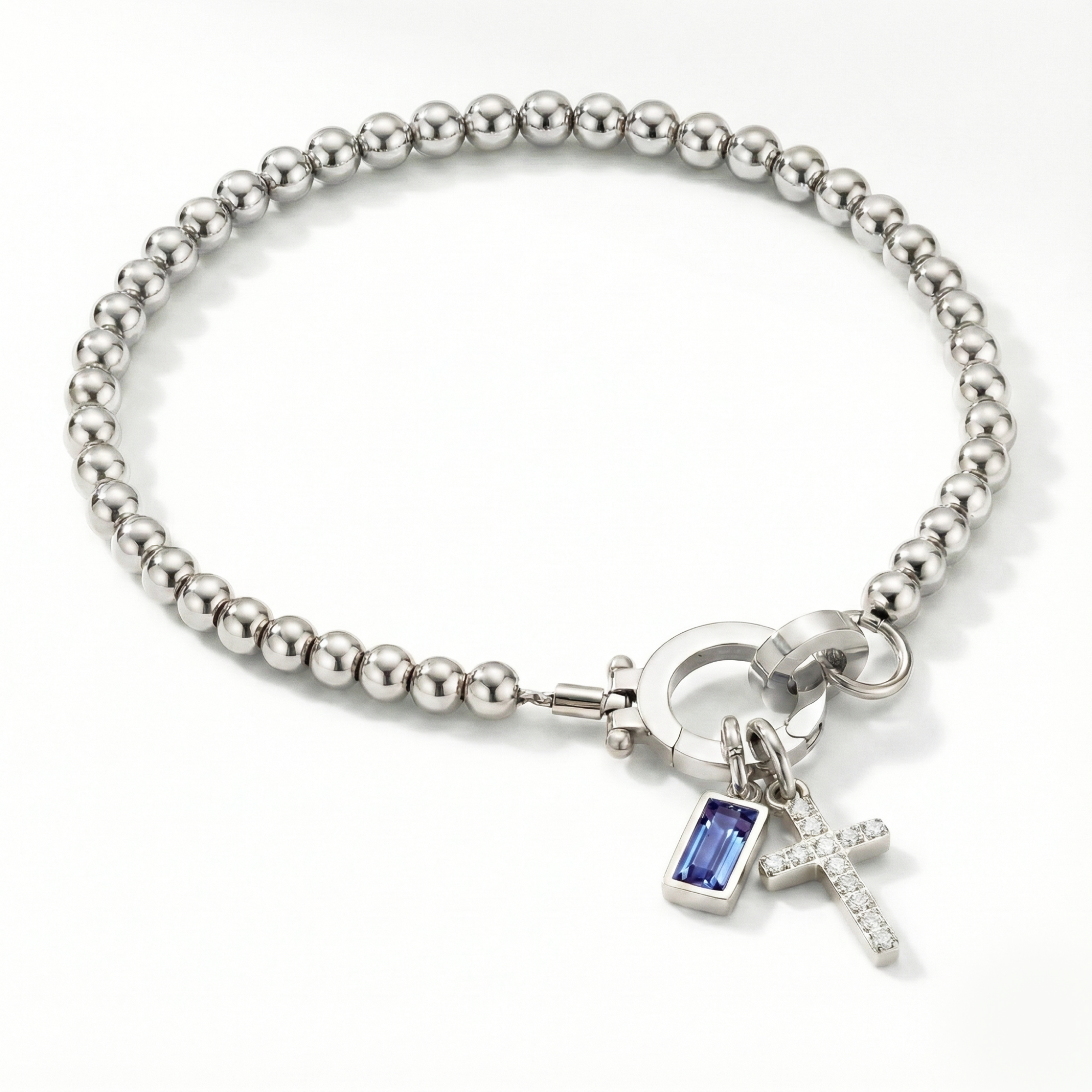 Pulsera AX con cuentas, cruz y piedra natal