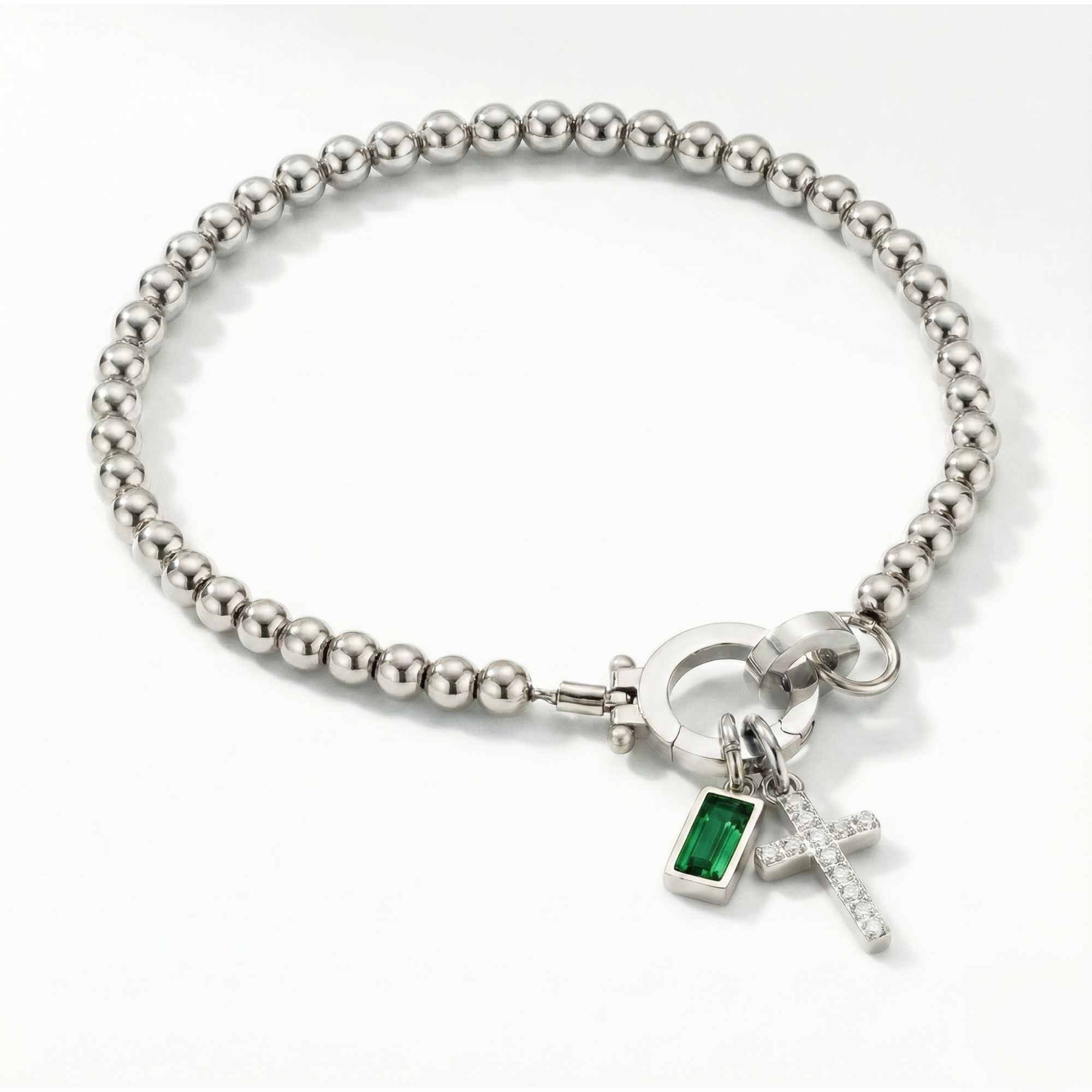 Pulsera AX con cuentas, cruz y piedra natal