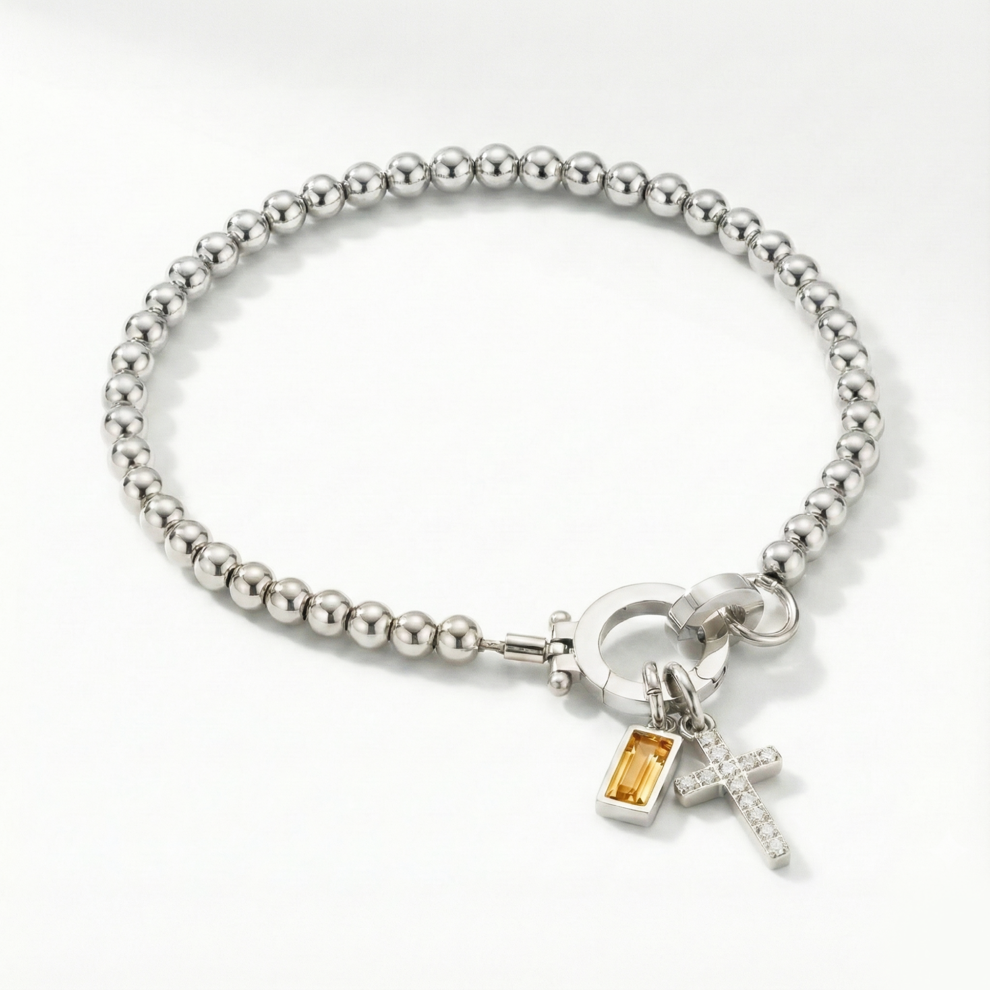 Pulsera AX con cuentas, cruz y piedra natal