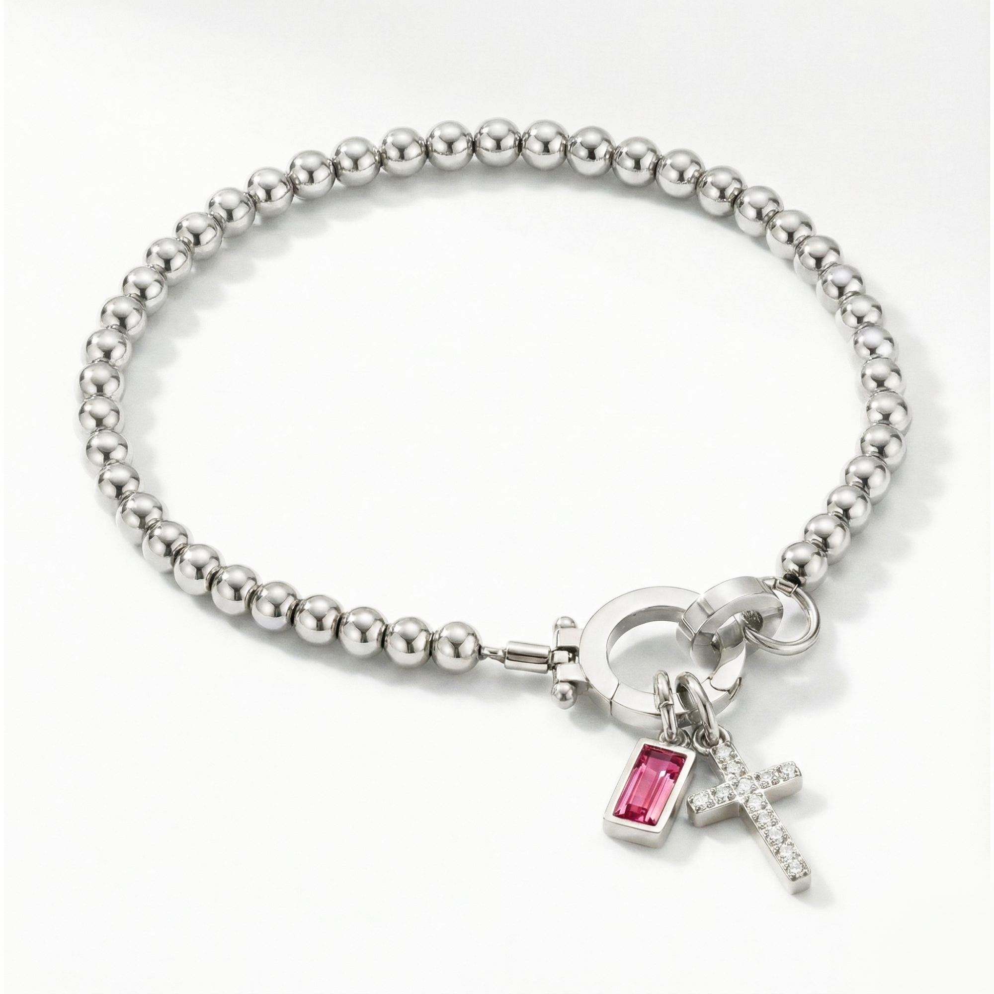 Pulsera AX con cuentas, cruz y piedra natal